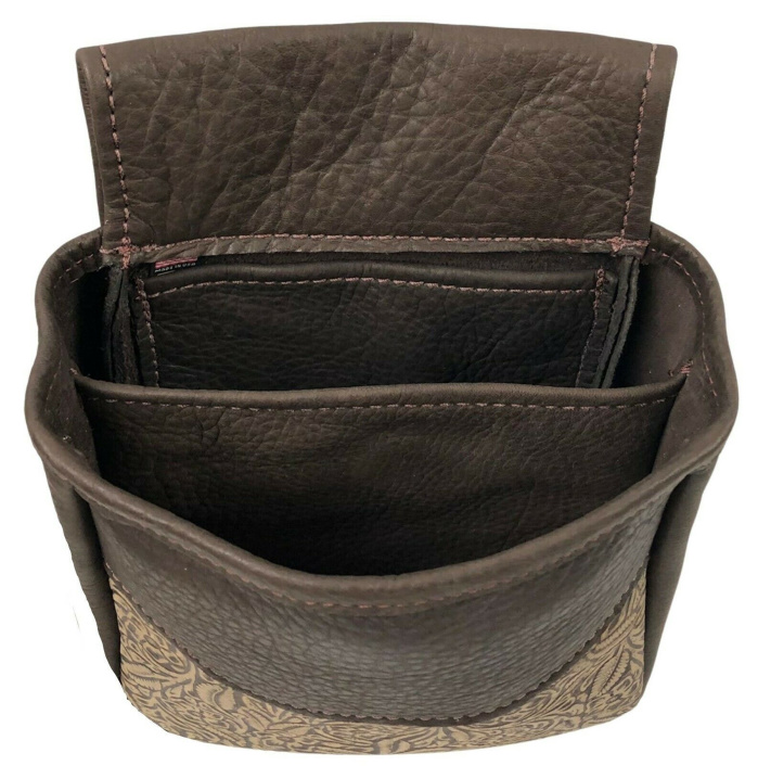 (image for) Embossed Floral Leather Shotgun Shell Double Belt Pouch